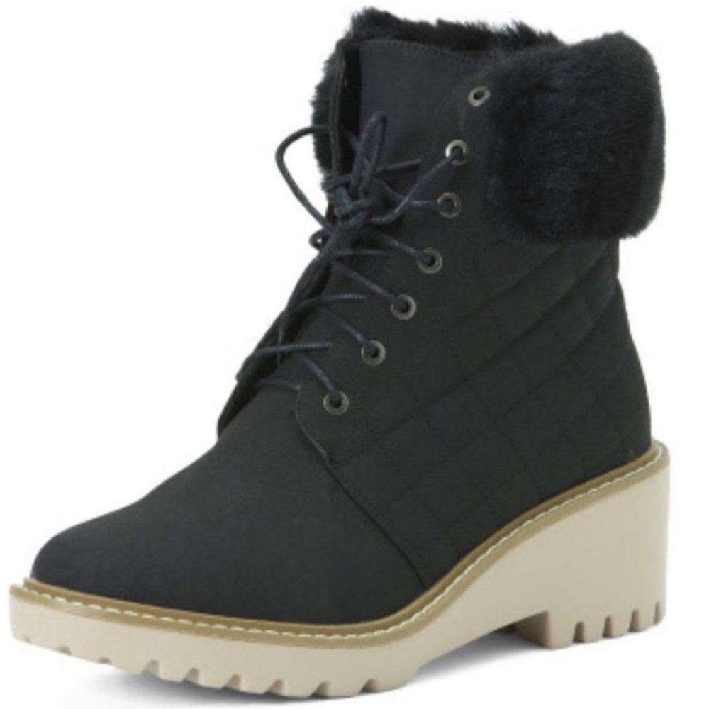Nicole Miller Faux Fur Cuff Wedge Bootie 7